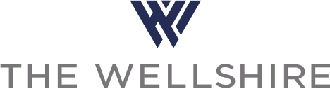 A logo with a dark blue geometric shape above the text 